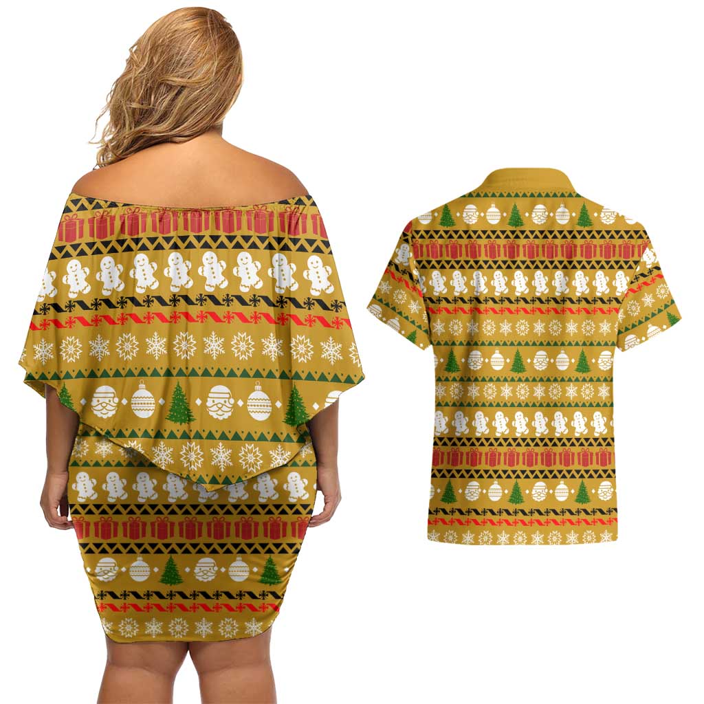 The Only Gift You Need Christmas Couples Matching Off Shoulder Short Dress and Hawaiian Shirt Xmas Holiday Patterns - Wonder Print Shop