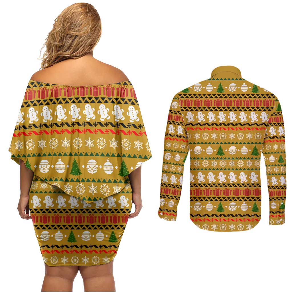 The Only Gift You Need Christmas Couples Matching Off Shoulder Short Dress and Long Sleeve Button Shirt Xmas Holiday Patterns - Wonder Print Shop