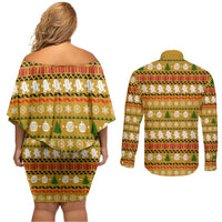 The Only Gift You Need Christmas Couples Matching Off Shoulder Short Dress and Long Sleeve Button Shirt Xmas Holiday Patterns - Wonder Print Shop