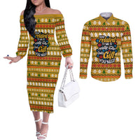 The Only Gift You Need Christmas Couples Matching Off The Shoulder Long Sleeve Dress and Long Sleeve Button Shirt Xmas Holiday Patterns - Wonder Print Shop