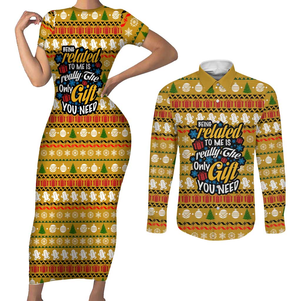 The Only Gift You Need Christmas Couples Matching Short Sleeve Bodycon Dress and Long Sleeve Button Shirt Xmas Holiday Patterns - Wonder Print Shop