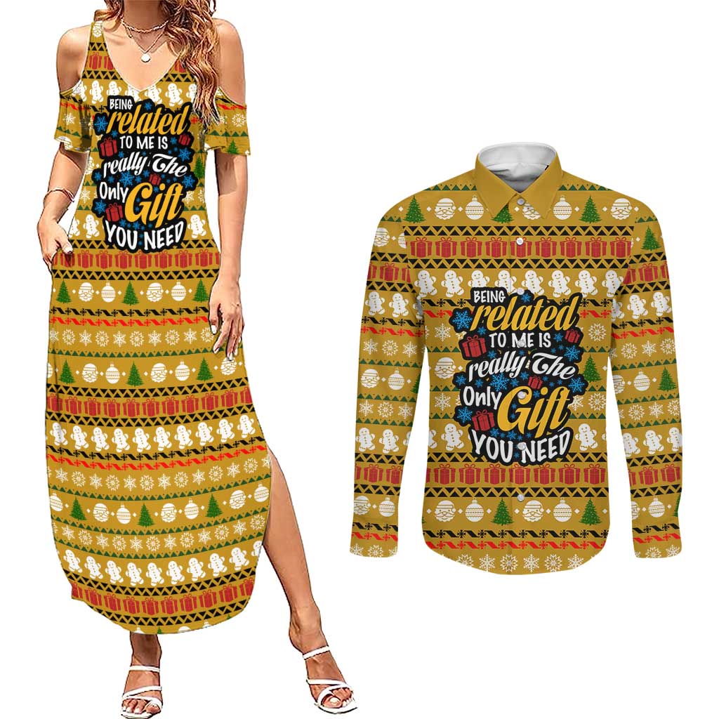 The Only Gift You Need Christmas Couples Matching Summer Maxi Dress and Long Sleeve Button Shirt Xmas Holiday Patterns - Wonder Print Shop