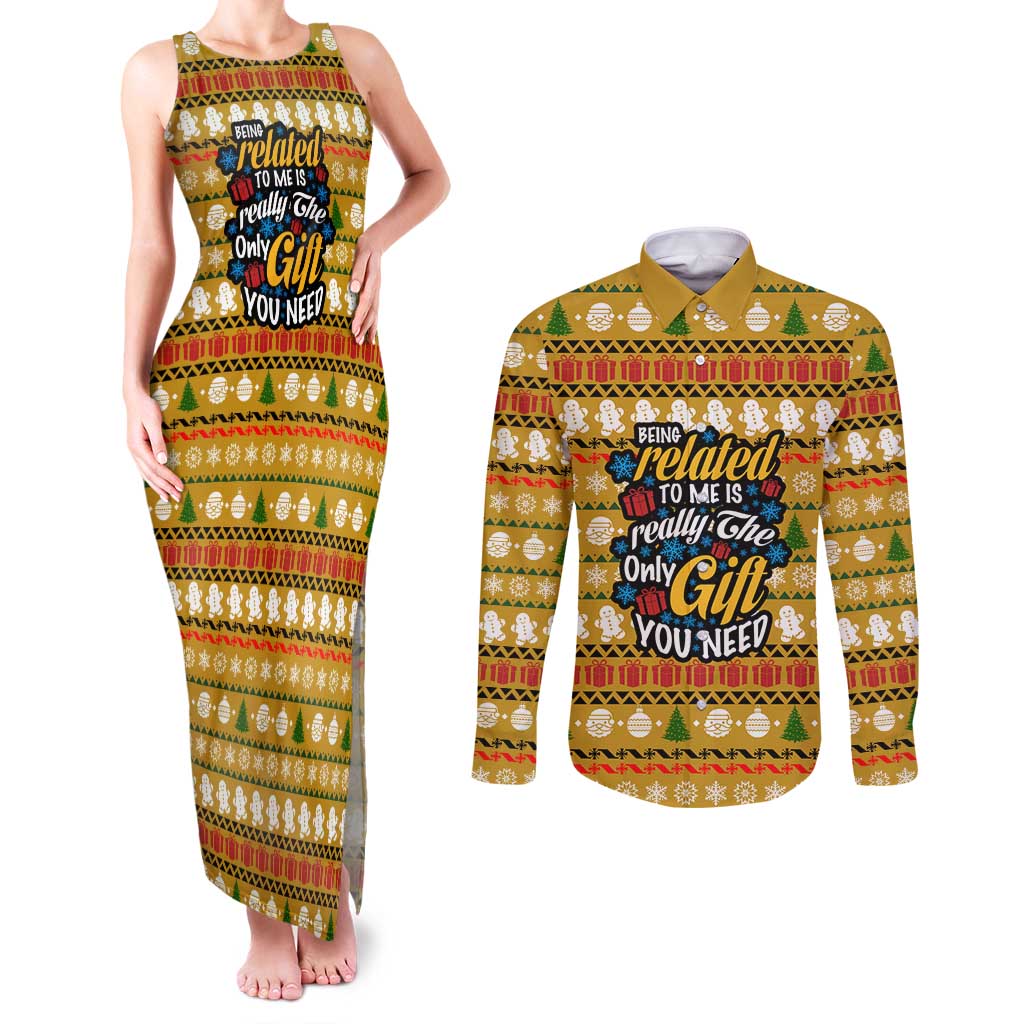 The Only Gift You Need Christmas Couples Matching Tank Maxi Dress and Long Sleeve Button Shirt Xmas Holiday Patterns - Wonder Print Shop