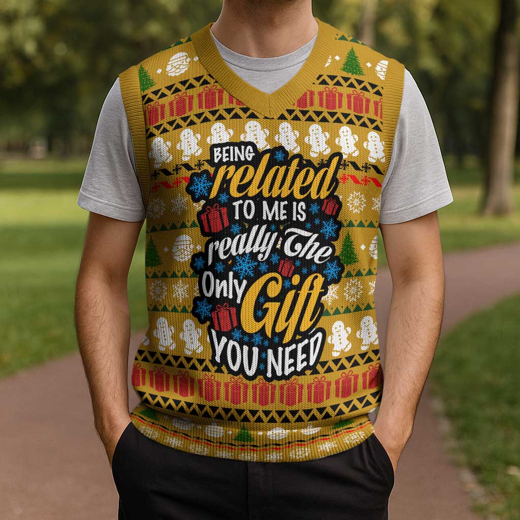The Only Gift You Need Christmas Knitted V-Neck Vest Xmas Holiday Patterns - Wonder Print Shop