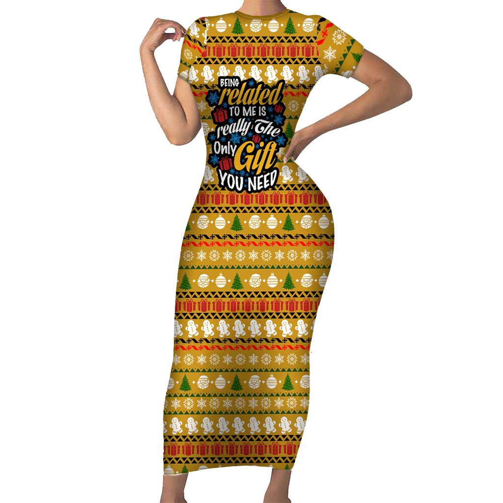 The Only Gift You Need Christmas Short Sleeve Bodycon Dress Xmas Holiday Patterns - Wonder Print Shop