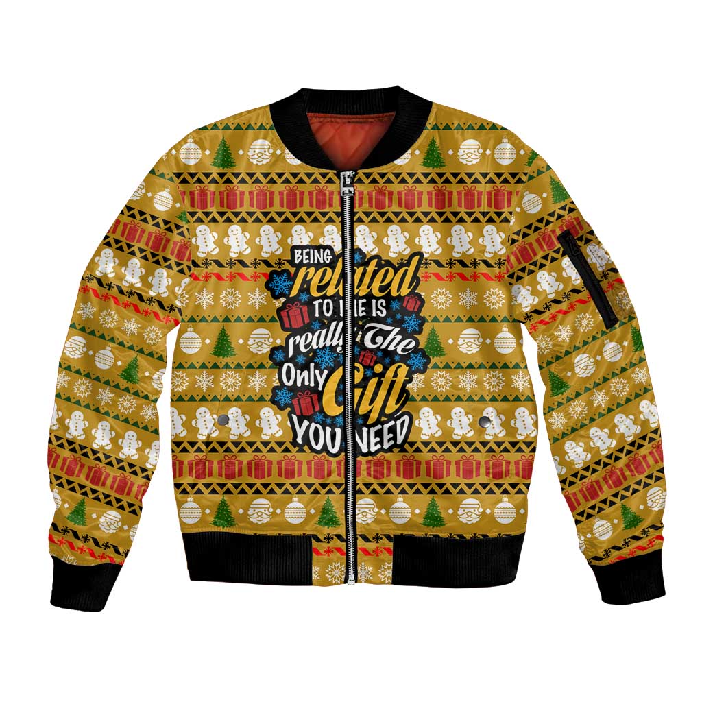 The Only Gift You Need Christmas Sleeve Zip Bomber Jacket Xmas Holiday Patterns - Wonder Print Shop