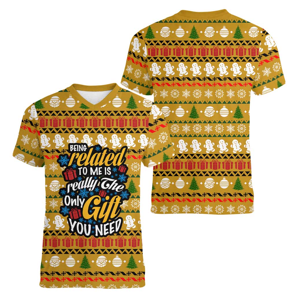 The Only Gift You Need Christmas Women V-Neck T-Shirt Xmas Holiday Patterns - Wonder Print Shop