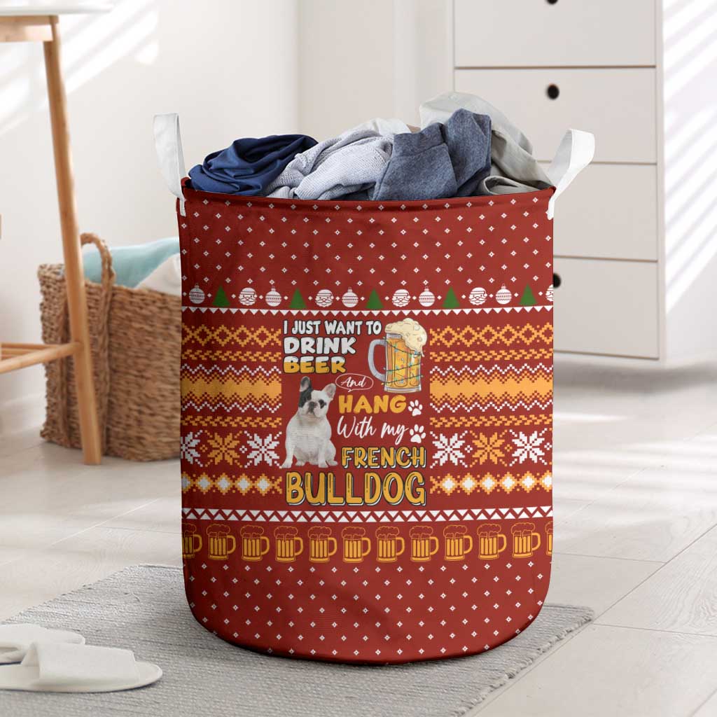 Drink Beer With French Bulldog Christmas Laundry Basket Xmas Holiday Patterns - Wonder Print Shop