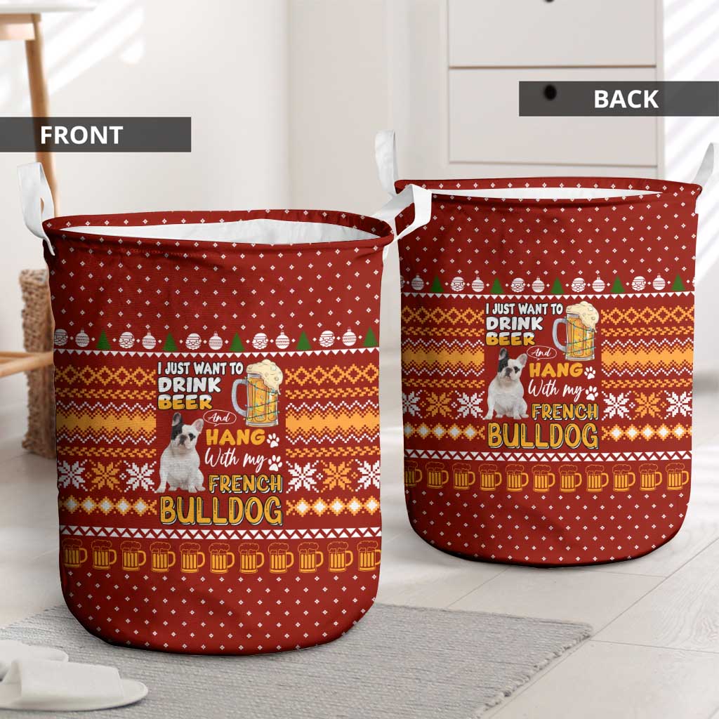 Drink Beer With French Bulldog Christmas Laundry Basket Xmas Holiday Patterns - Wonder Print Shop