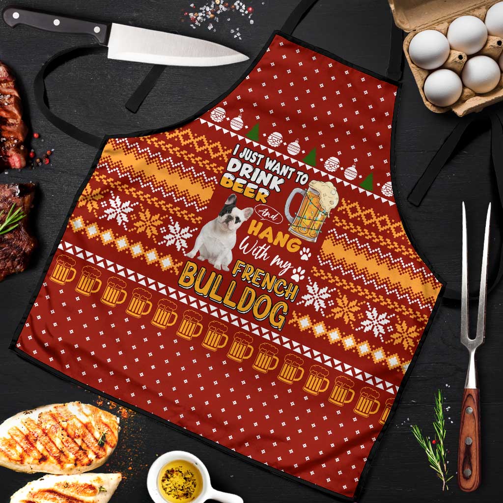 Drink Beer With French Bulldog Christmas Apron Xmas Holiday Patterns - undefined
