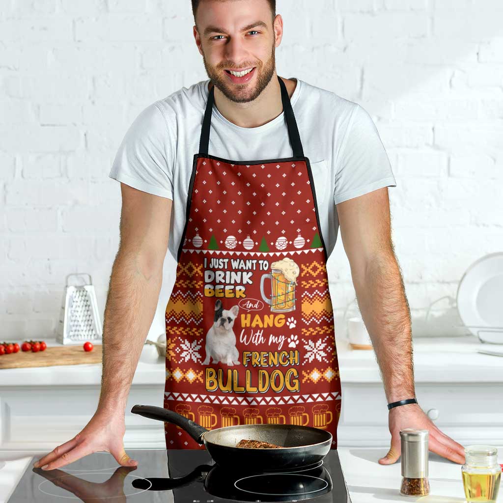Drink Beer With French Bulldog Christmas Apron Xmas Holiday Patterns - undefined