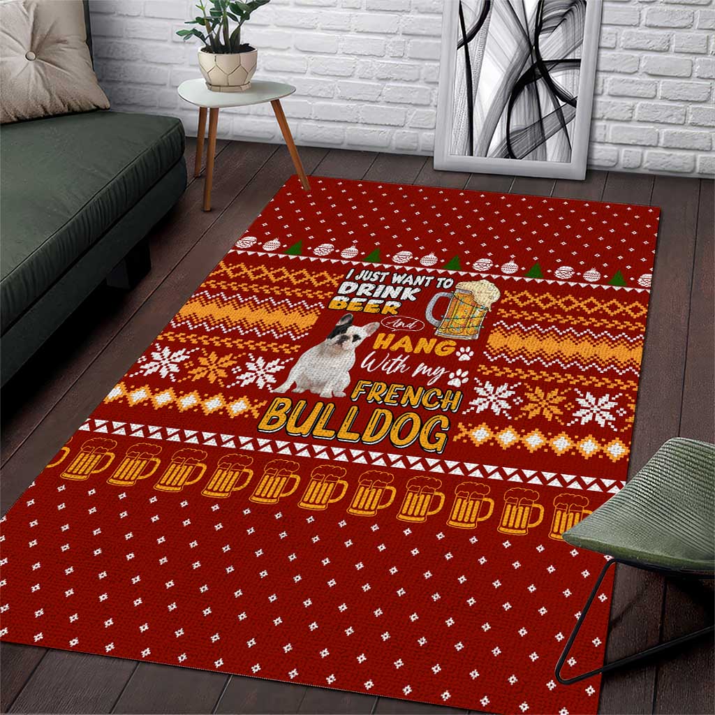 Drink Beer With French Bulldog Christmas Area Rug Xmas Holiday Patterns - Wonder Print Shop