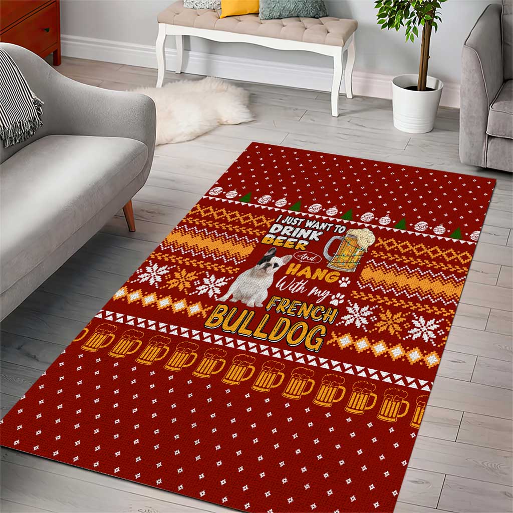 Drink Beer With French Bulldog Christmas Area Rug Xmas Holiday Patterns - Wonder Print Shop