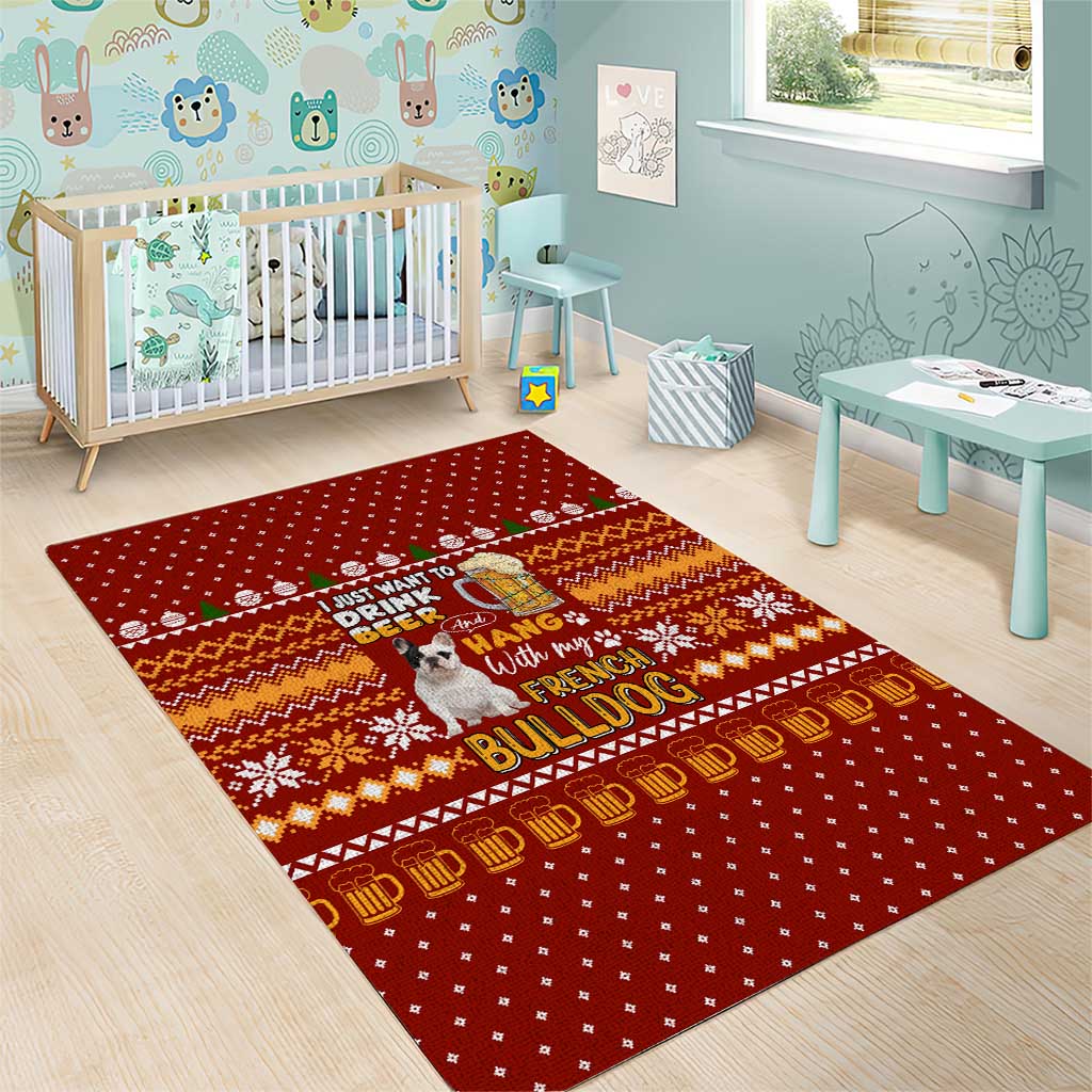 Drink Beer With French Bulldog Christmas Area Rug Xmas Holiday Patterns - Wonder Print Shop