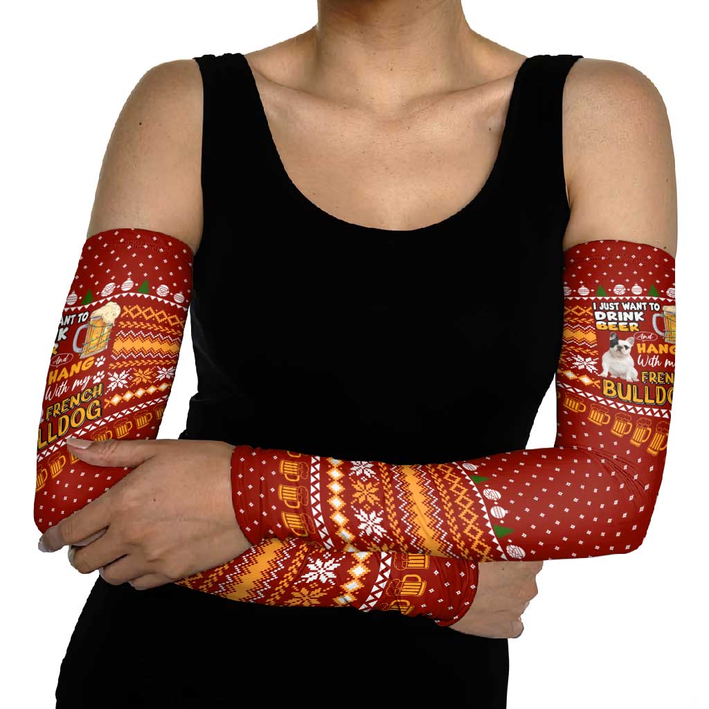 Drink Beer With French Bulldog Christmas Arm Sleeves Xmas Holiday Patterns - Wonder Print Shop