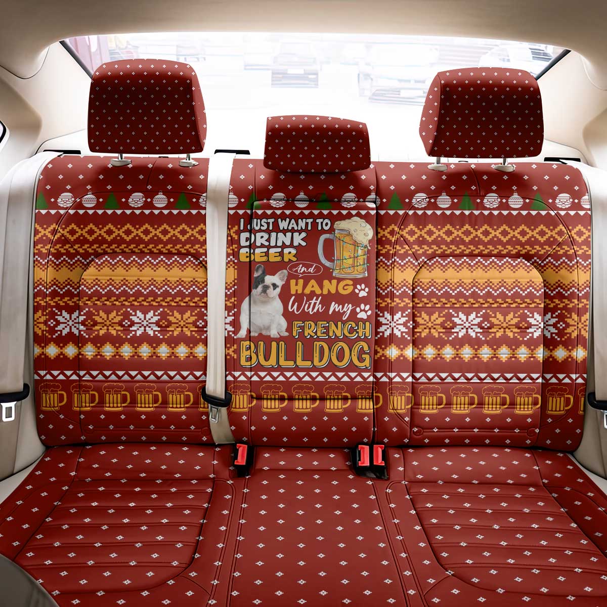 Drink Beer With French Bulldog Christmas Back Car Seat Cover Xmas Holiday Patterns - Wonder Print Shop