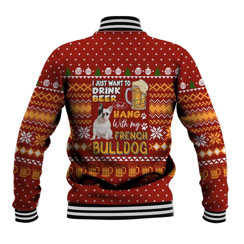 Drink Beer With French Bulldog Christmas Baseball Jacket Xmas Holiday Patterns - Wonder Print Shop