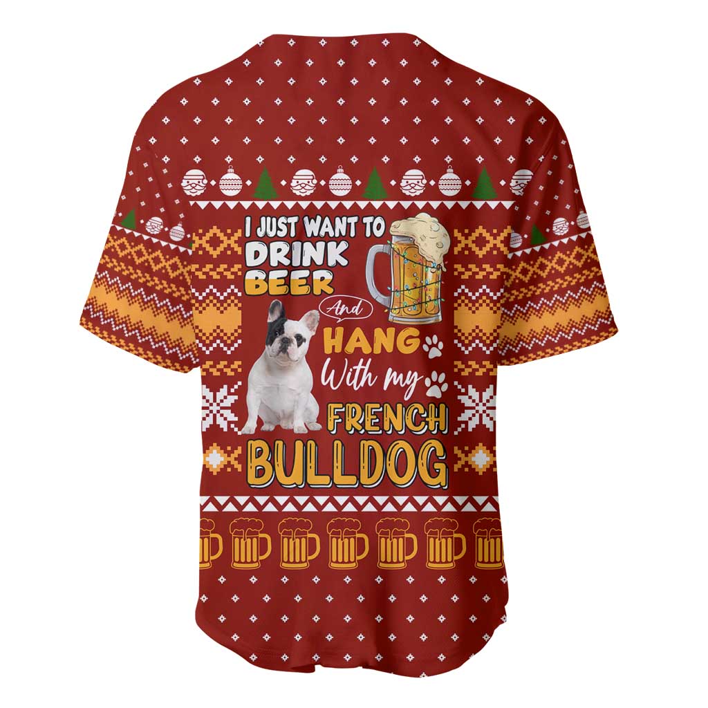 Drink Beer With French Bulldog Christmas Baseball Jersey Xmas Holiday Patterns - Wonder Print Shop