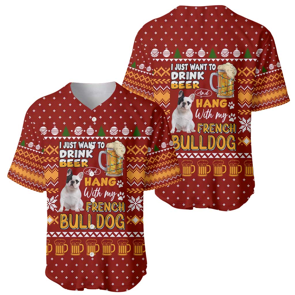 Drink Beer With French Bulldog Christmas Baseball Jersey Xmas Holiday Patterns - Wonder Print Shop