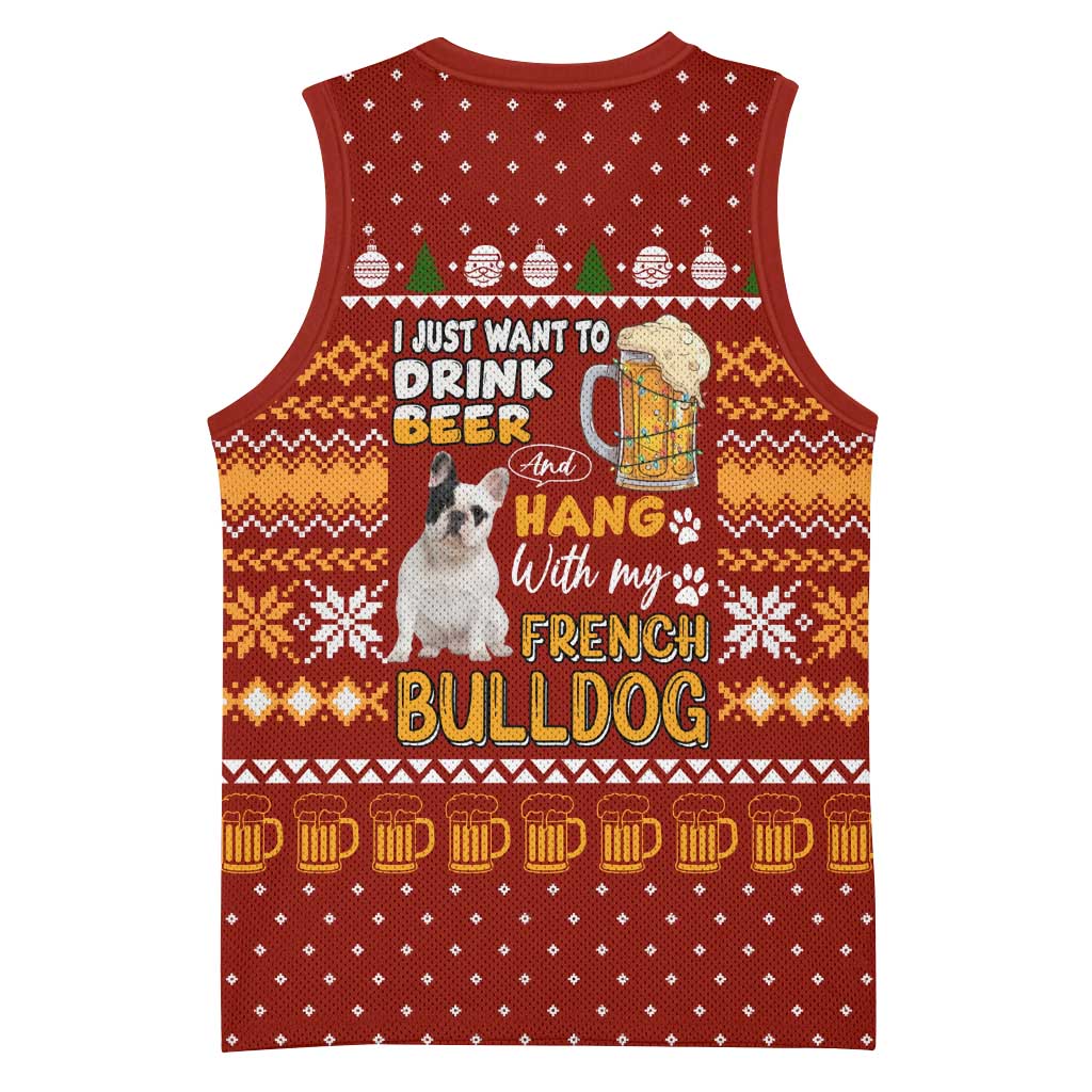 Drink Beer With French Bulldog Christmas Basketball Jersey Xmas Holiday Patterns - Wonder Print Shop