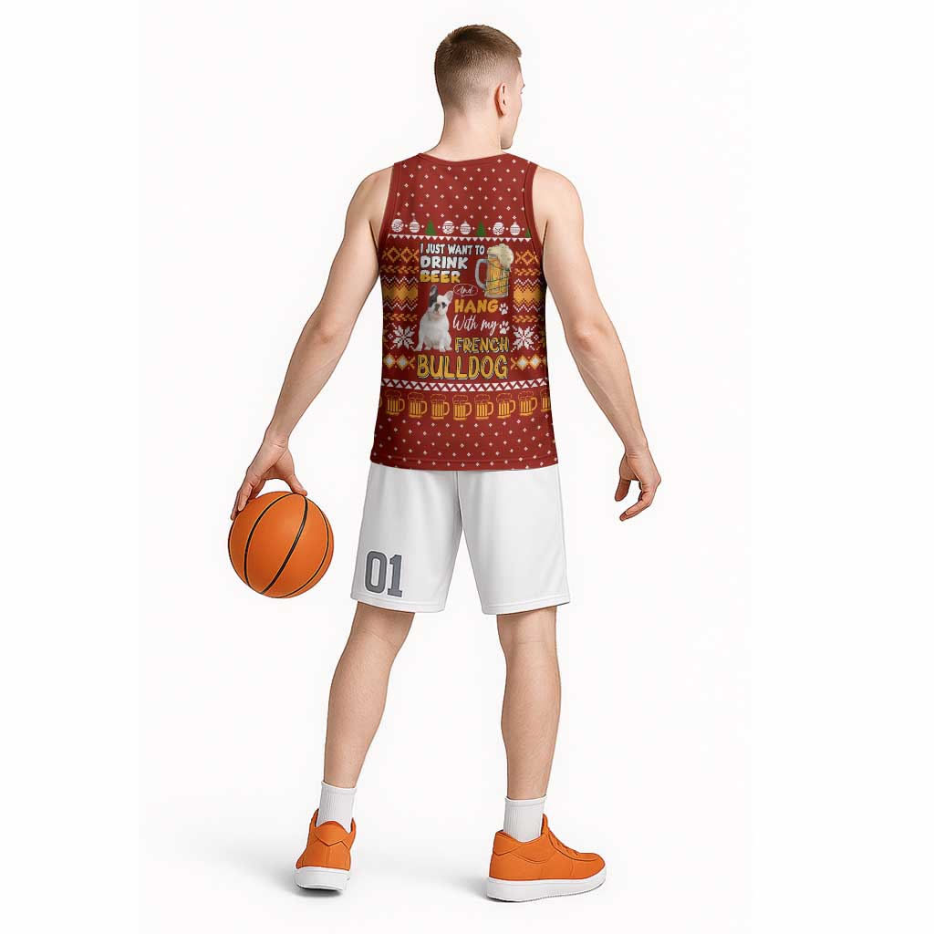 Drink Beer With French Bulldog Christmas Basketball Jersey Xmas Holiday Patterns - Wonder Print Shop