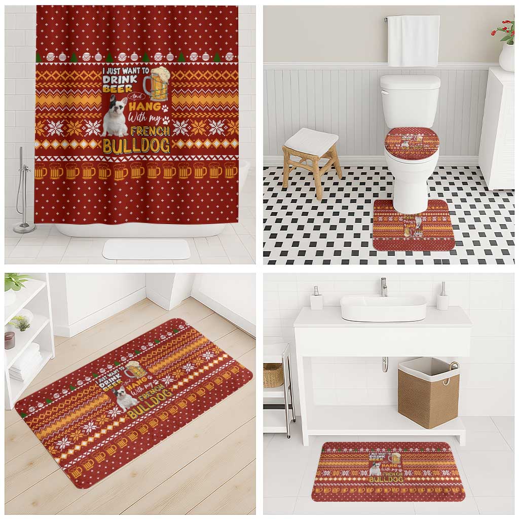 Drink Beer With French Bulldog Christmas Bathroom Set Xmas Holiday Patterns - Wonder Print Shop