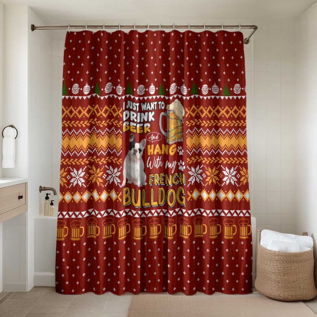 Drink Beer With French Bulldog Christmas Bathroom Set Xmas Holiday Patterns - Wonder Print Shop