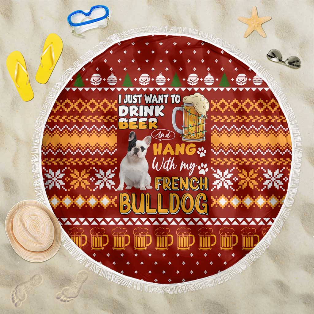 Drink Beer With French Bulldog Christmas Beach Blanket Xmas Holiday Patterns - Wonder Print Shop