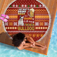 Drink Beer With French Bulldog Christmas Beach Blanket Xmas Holiday Patterns - Wonder Print Shop