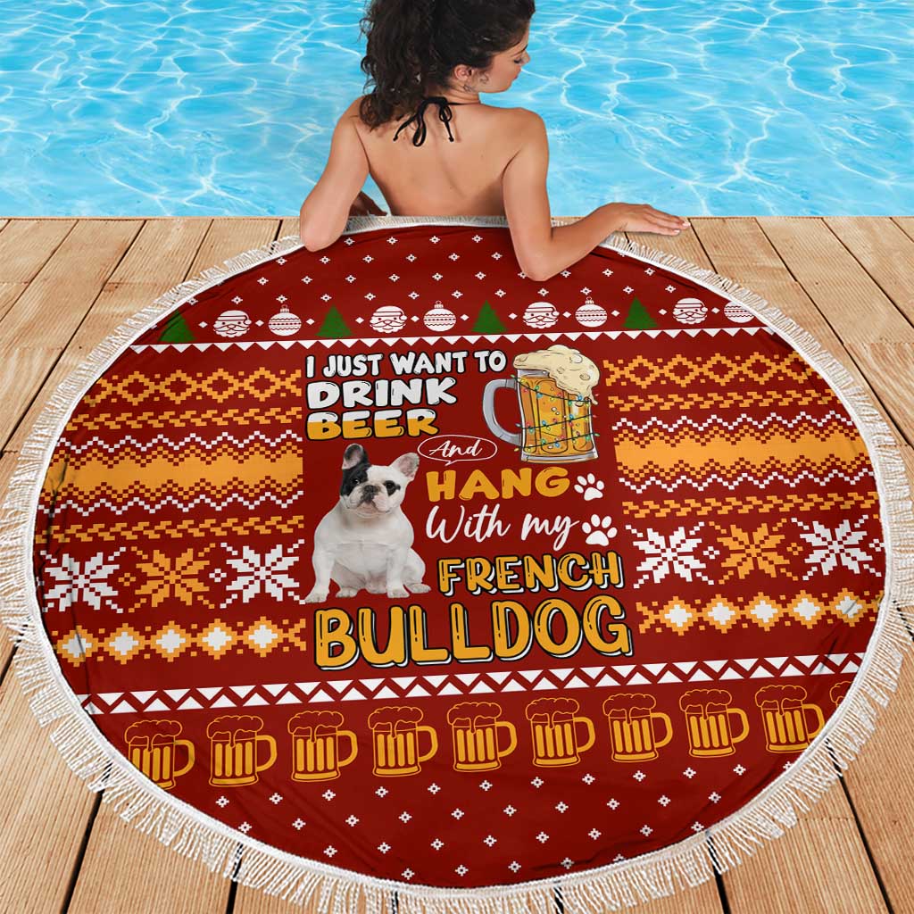 Drink Beer With French Bulldog Christmas Beach Blanket Xmas Holiday Patterns - Wonder Print Shop