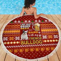 Drink Beer With French Bulldog Christmas Beach Blanket Xmas Holiday Patterns - Wonder Print Shop