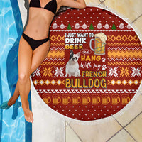 Drink Beer With French Bulldog Christmas Beach Blanket Xmas Holiday Patterns - Wonder Print Shop