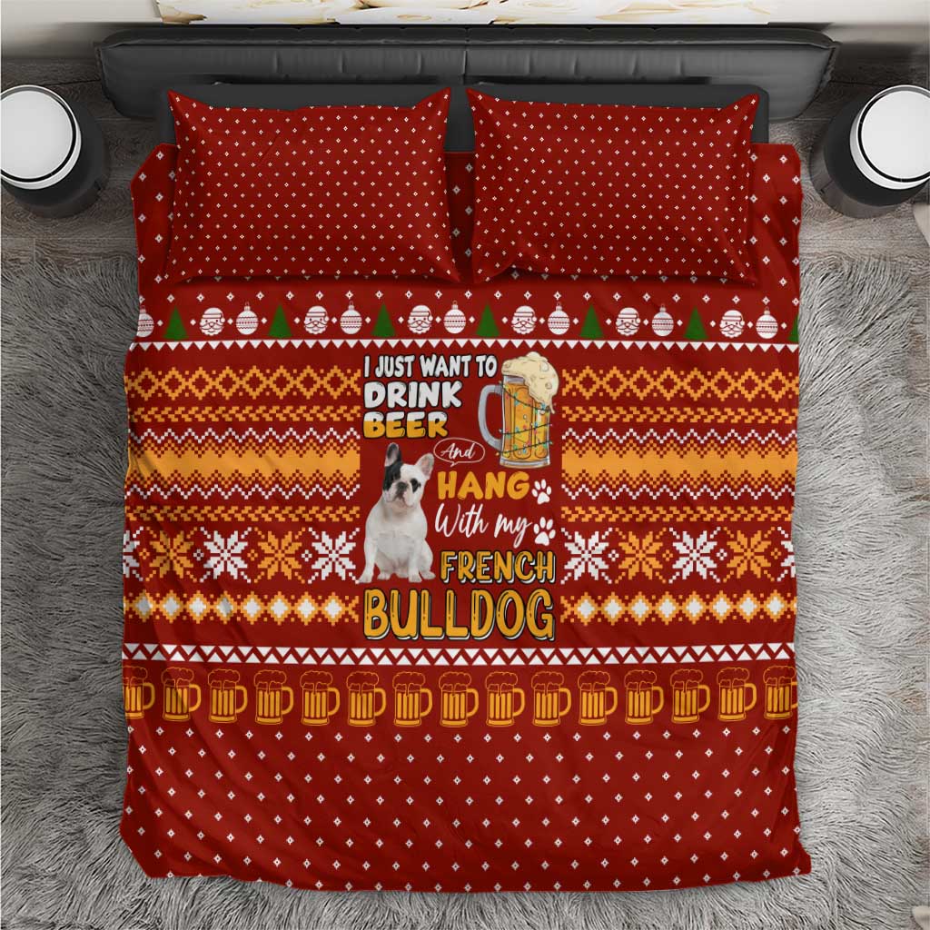 Drink Beer With French Bulldog Christmas Bedding Set Xmas Holiday Patterns - Wonder Print Shop
