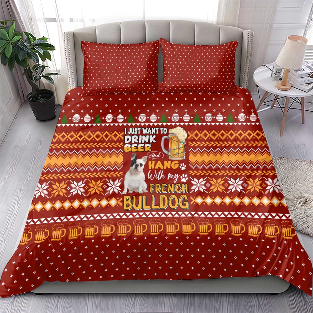 Drink Beer With French Bulldog Christmas Bedding Set Xmas Holiday Patterns - Wonder Print Shop