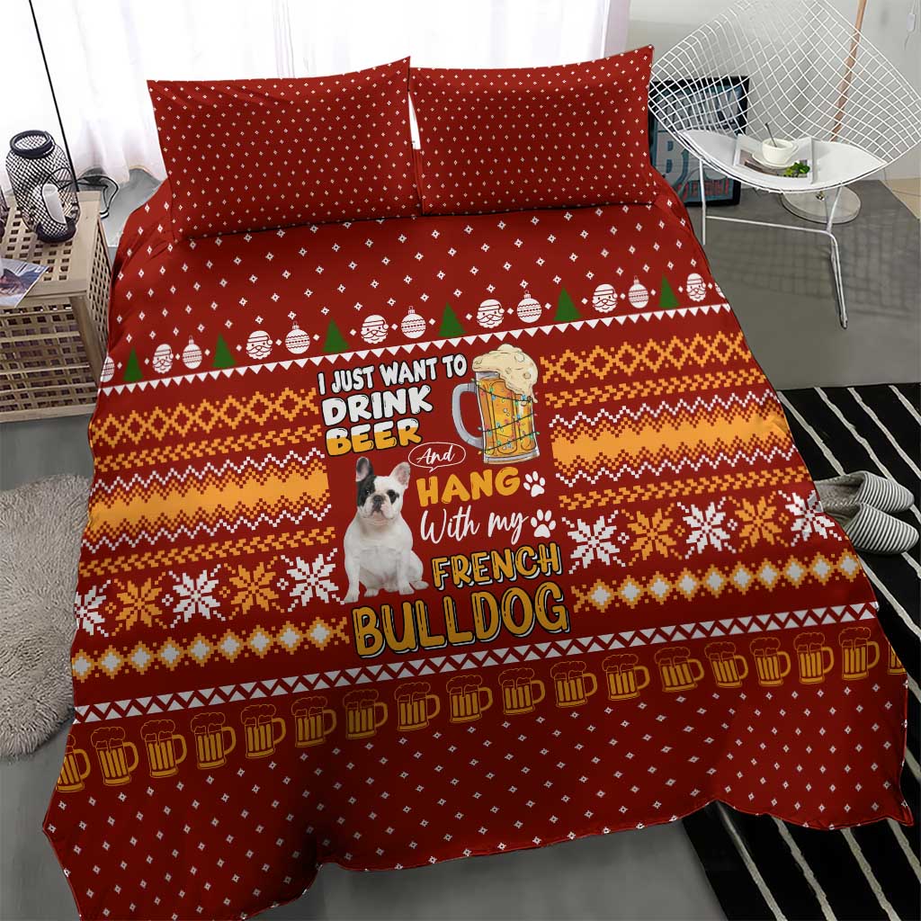 Drink Beer With French Bulldog Christmas Bedding Set Xmas Holiday Patterns - Wonder Print Shop
