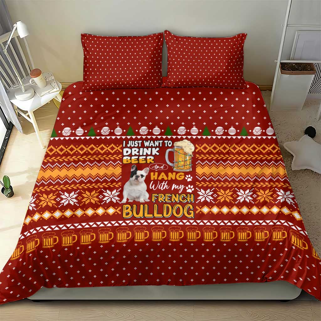 Drink Beer With French Bulldog Christmas Bedding Set Xmas Holiday Patterns - Wonder Print Shop