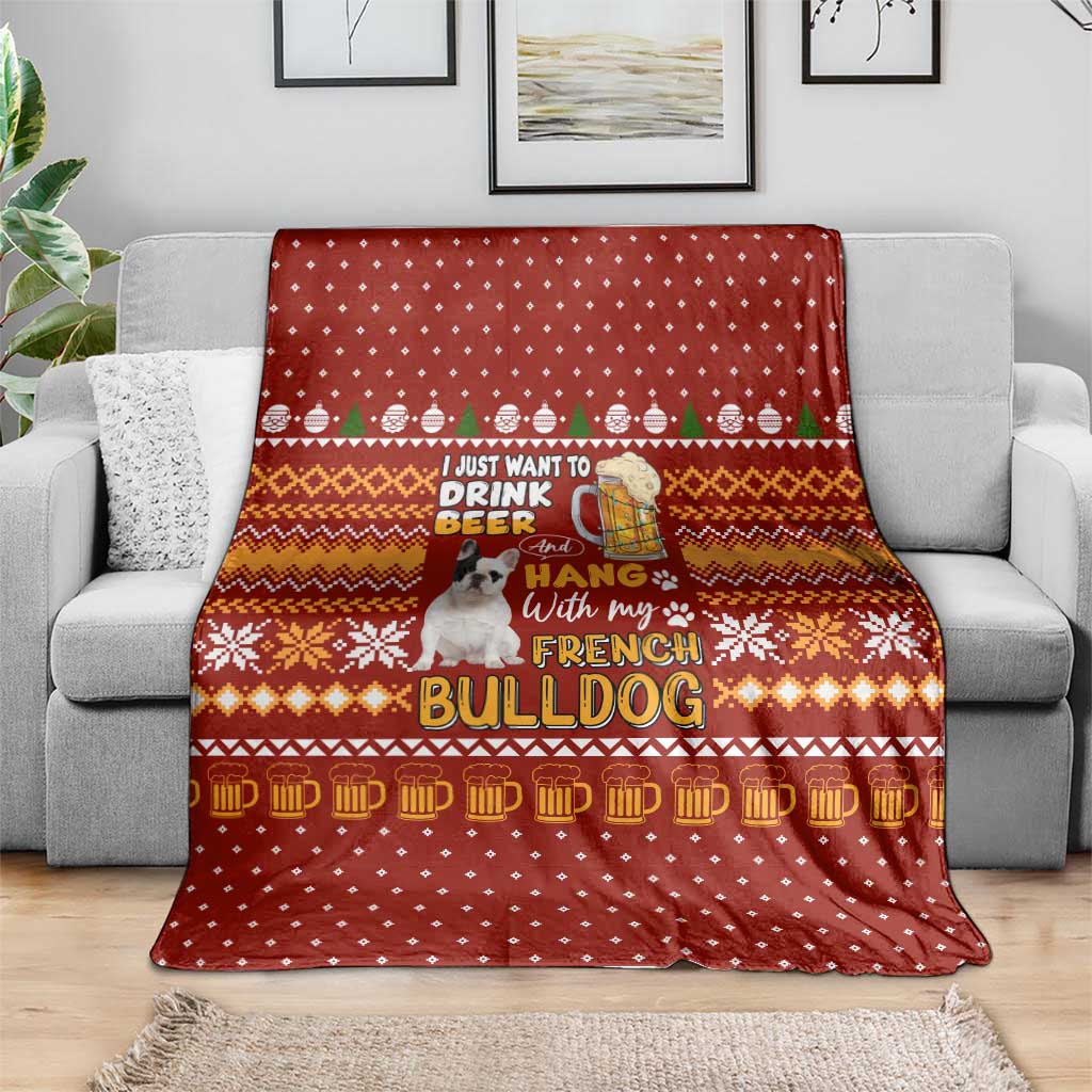 Drink Beer With French Bulldog Christmas Blanket Xmas Holiday Patterns - Wonder Print Shop