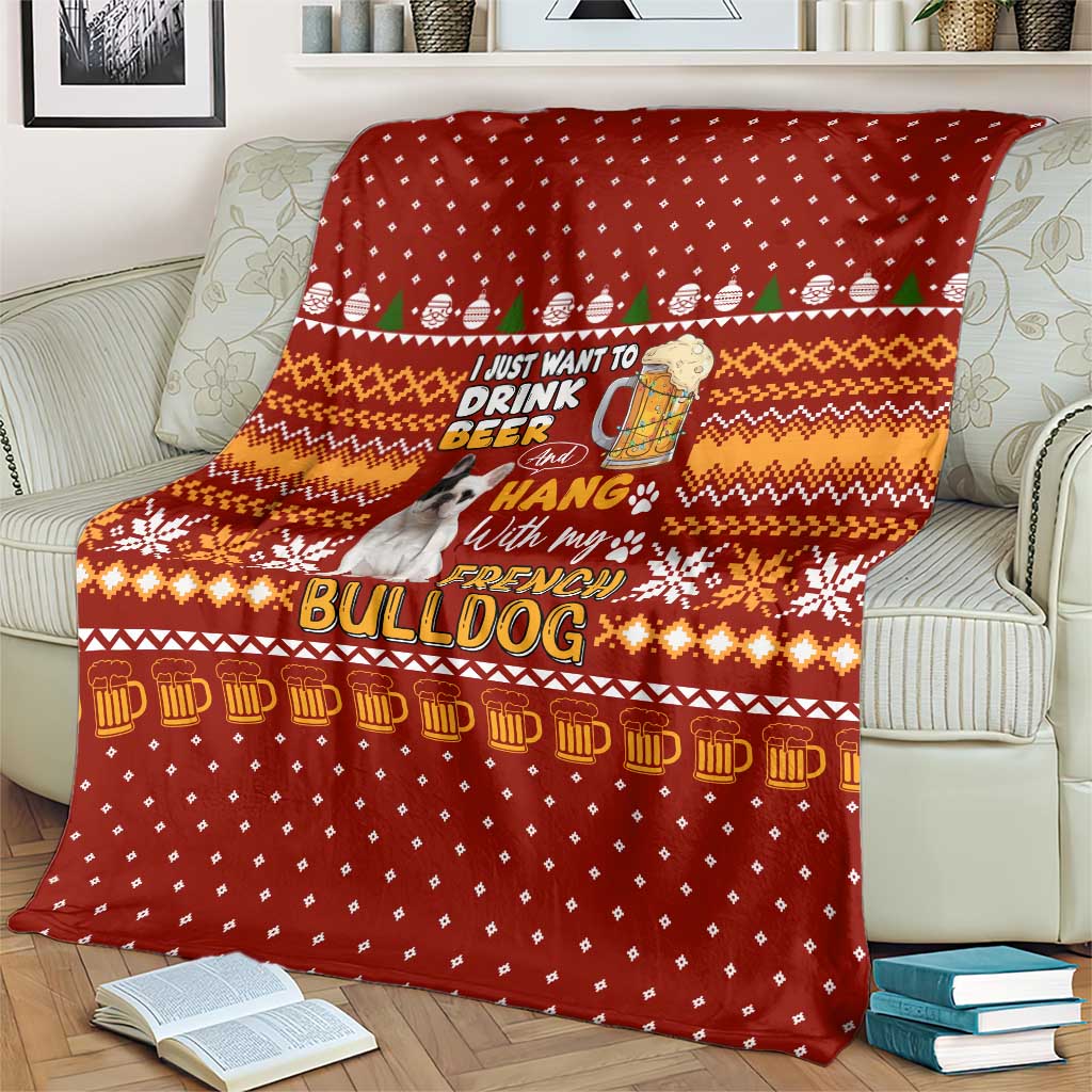 Drink Beer With French Bulldog Christmas Blanket Xmas Holiday Patterns - Wonder Print Shop