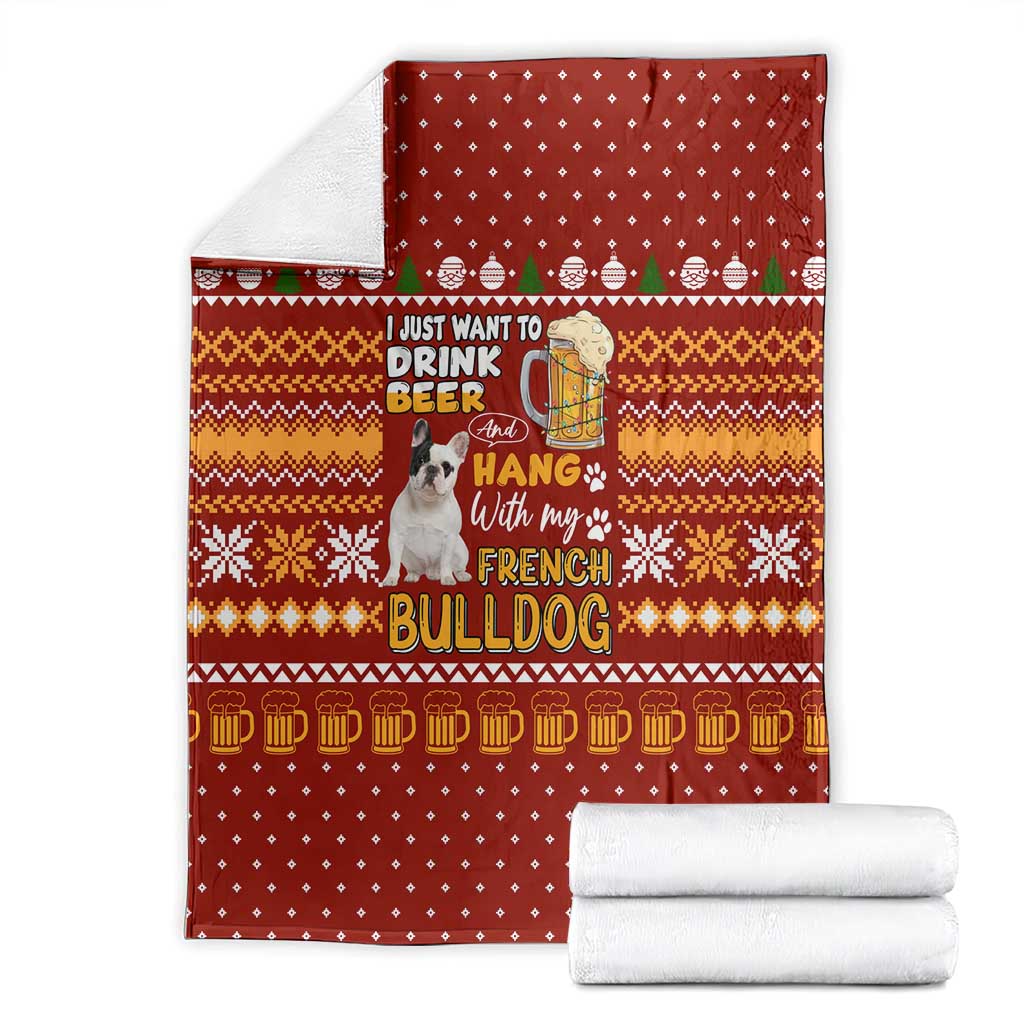 Drink Beer With French Bulldog Christmas Blanket Xmas Holiday Patterns - Wonder Print Shop