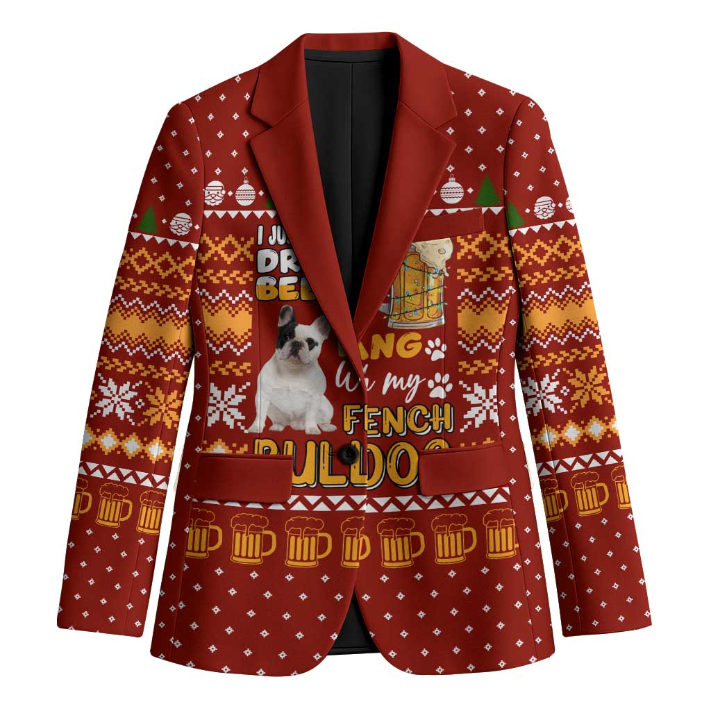 Drink Beer With French Bulldog Christmas Blazer Xmas Holiday Patterns - Wonder Print Shop