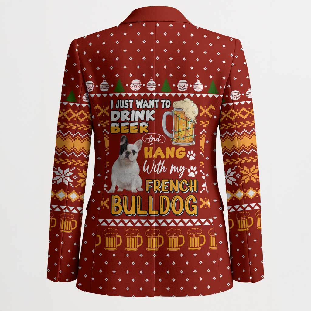 Drink Beer With French Bulldog Christmas Blazer Xmas Holiday Patterns - Wonder Print Shop