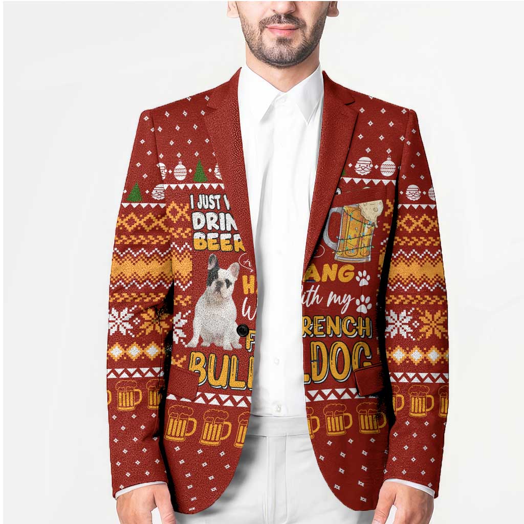 Drink Beer With French Bulldog Christmas Blazer Xmas Holiday Patterns - Wonder Print Shop