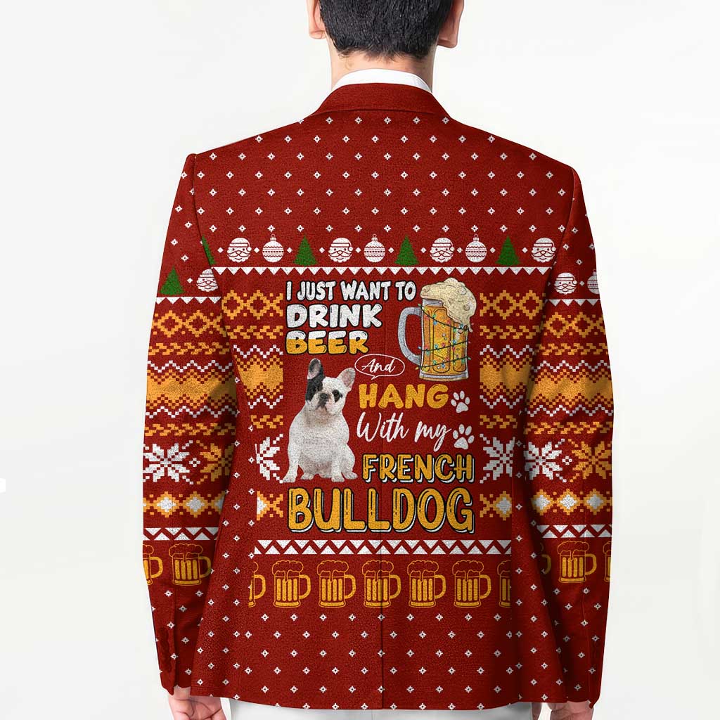 Drink Beer With French Bulldog Christmas Blazer Xmas Holiday Patterns - Wonder Print Shop