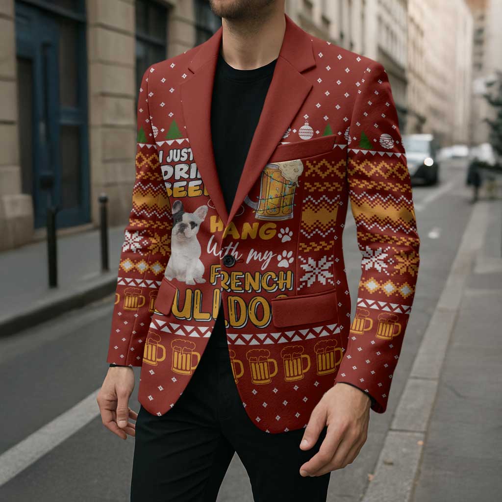 Drink Beer With French Bulldog Christmas Blazer Xmas Holiday Patterns - Wonder Print Shop