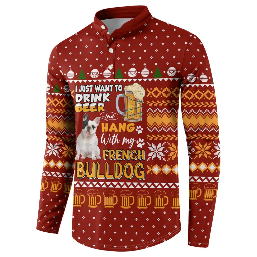 Drink Beer With French Bulldog Christmas Button Sweatshirt Xmas Holiday Patterns - Wonder Print Shop