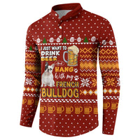 Drink Beer With French Bulldog Christmas Button Sweatshirt Xmas Holiday Patterns - Wonder Print Shop
