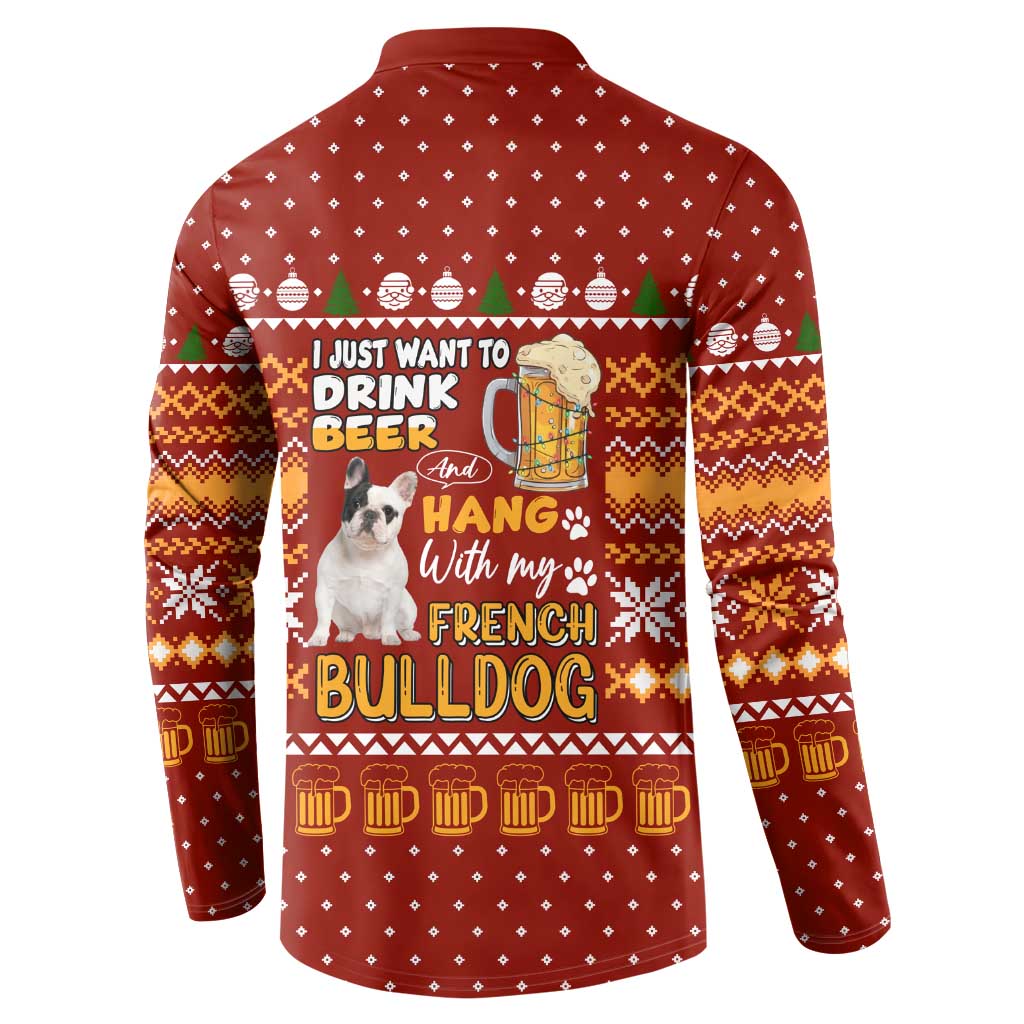 Drink Beer With French Bulldog Christmas Button Sweatshirt Xmas Holiday Patterns - Wonder Print Shop