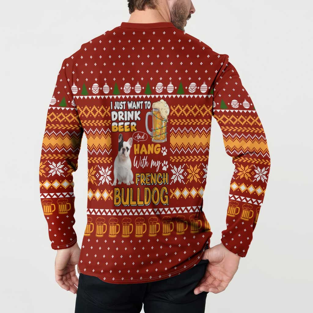 Drink Beer With French Bulldog Christmas Button Sweatshirt Xmas Holiday Patterns - Wonder Print Shop