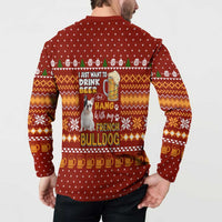 Drink Beer With French Bulldog Christmas Button Sweatshirt Xmas Holiday Patterns - Wonder Print Shop