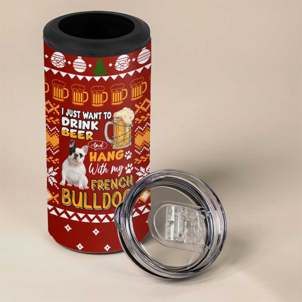 Drink Beer With French Bulldog Christmas 4 in 1 Can Cooler Tumbler Xmas Holiday Patterns - Wonder Print Shop